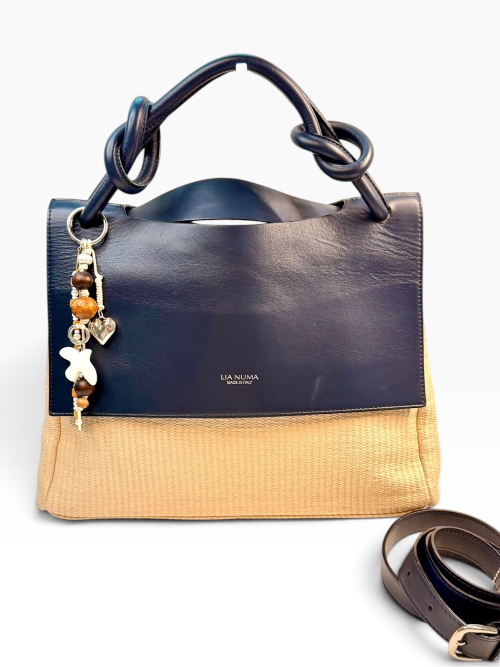 💙 Lia Numa Navy Blue & Raffia Bag — Made in Italy 🇮🇹